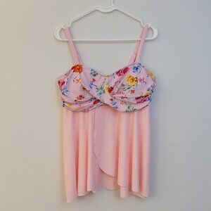 SELFIEGO Pink Floral Swimdress (XL) – Built-In Support & Flowy Swim Skirt